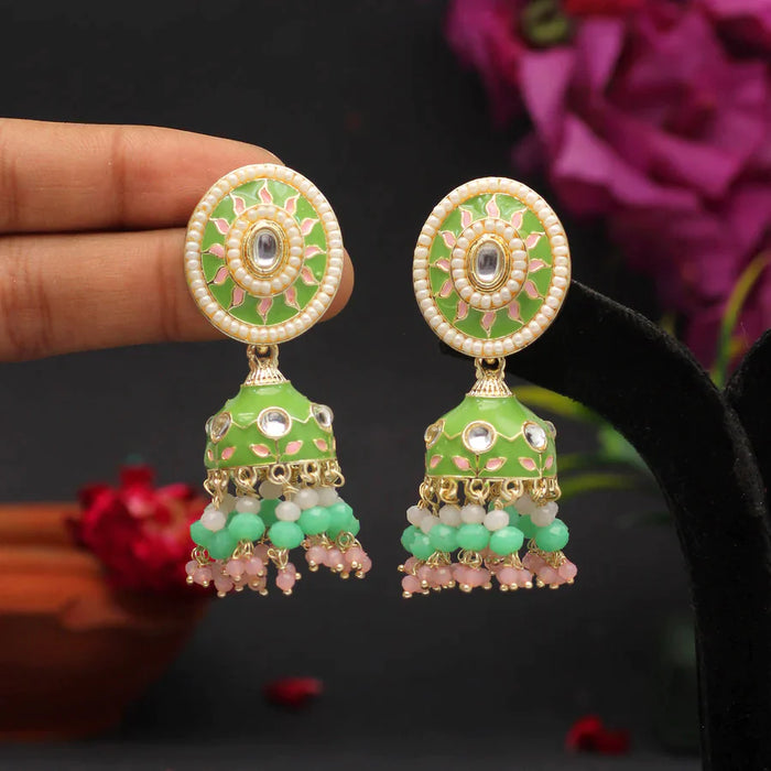 Parrot Green Color Meenakari Earrings (MKE1769PGRN) - Parrot Green