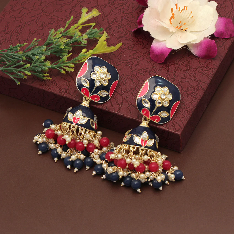 Blue Color Meenakari Earrings (MKE1784BLU) - Blue