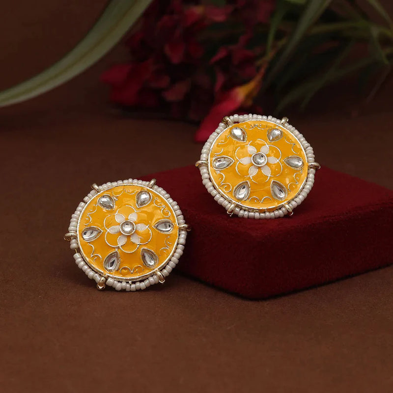 Yellow Color Meenakari Stud Earrings (MKE1821YLW) - Yellow