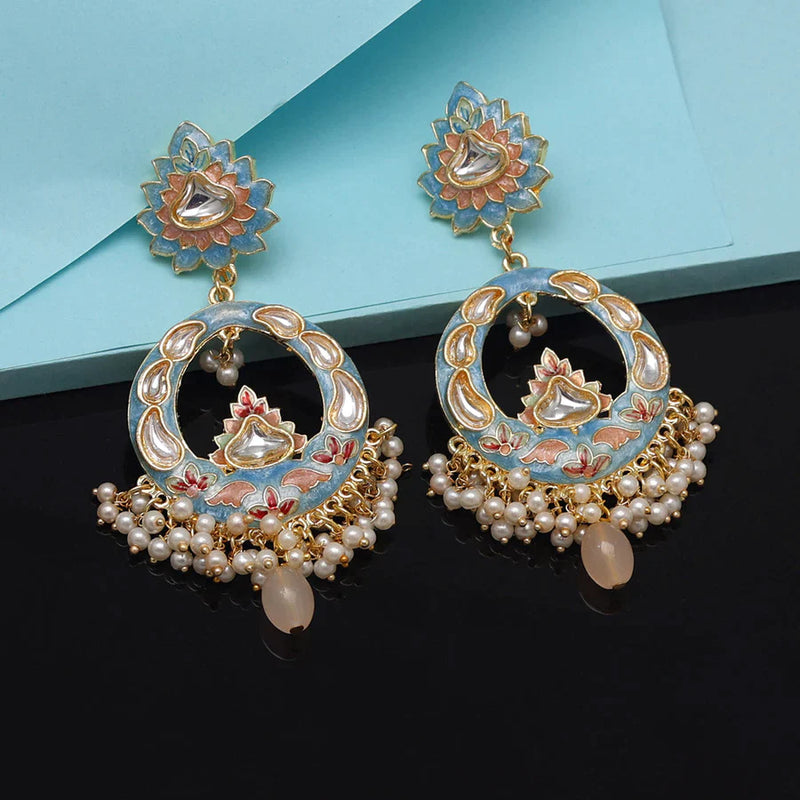 Sky Blue Color Kundan Meenakari Earrings (MKE1835SBLU) - Sky Blue