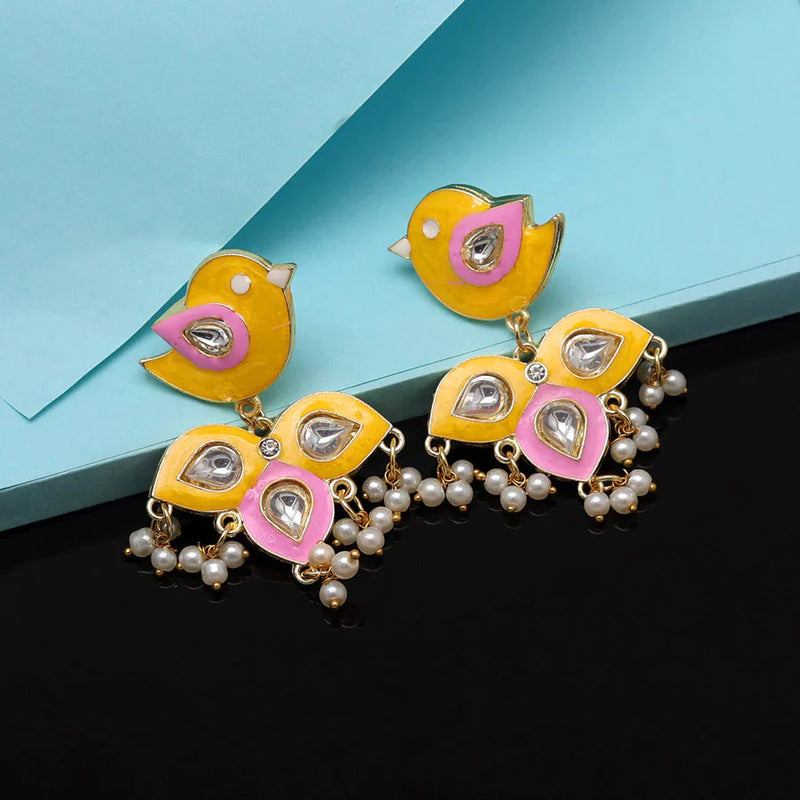 Yellow Color Kundan Meenakari Earrings (MKE1837YLW) - Yellow