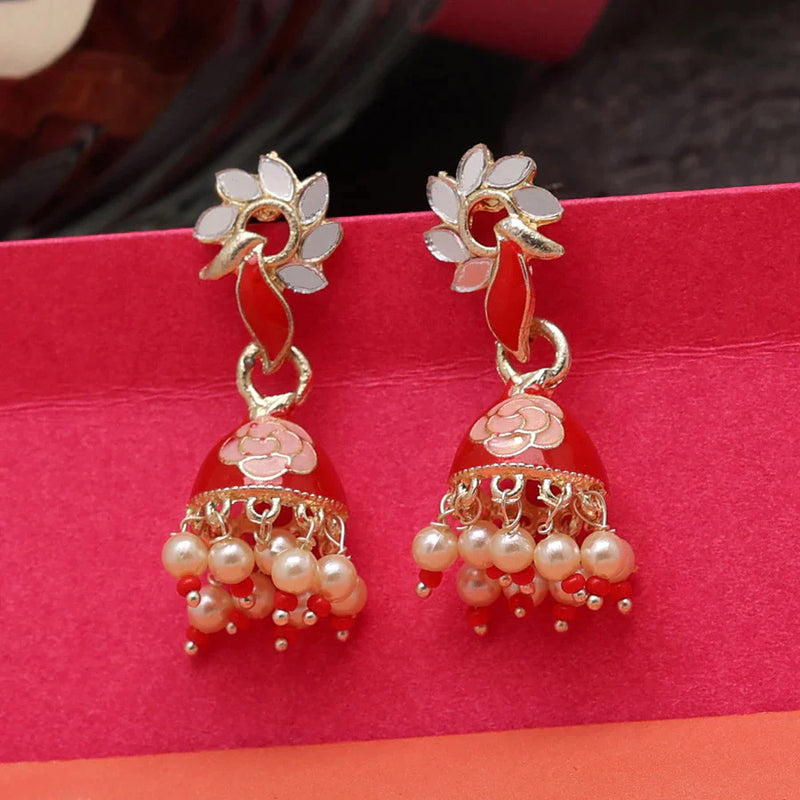 Red Color Meenakari Earrings (MKE1866RED) - Red