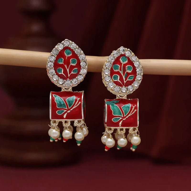 Maroon & Green Color Meenakari Earrings (MKE1888MG) - Maroon & Green