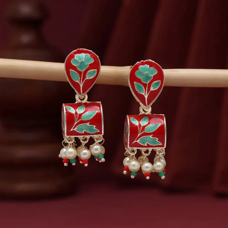 Maroon & Green Color Meenakari Earrings (MKE1889MG) - Maroon & Green