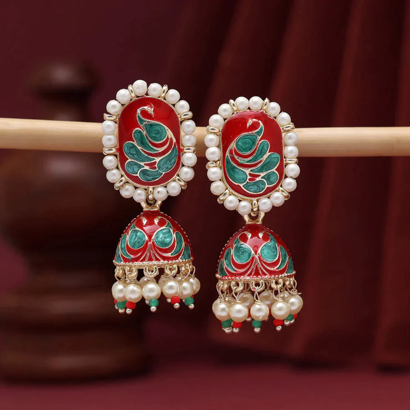 Maroon & Green Color Meenakari Earrings (MKE1892MG) - Maroon & Green