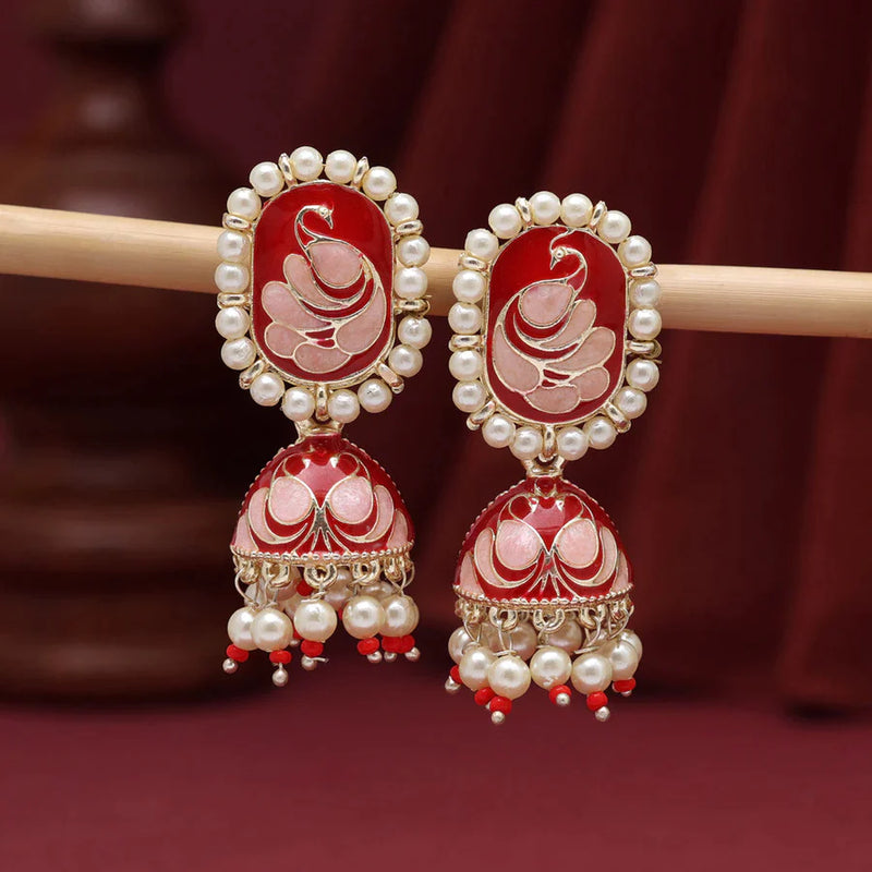 Red Color Meenakari Earrings (MKE1892RED) - Red