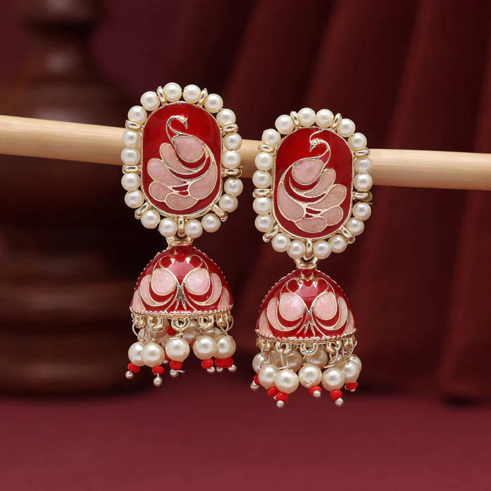 Red Color Meenakari Earrings (MKE1893RED) - Red