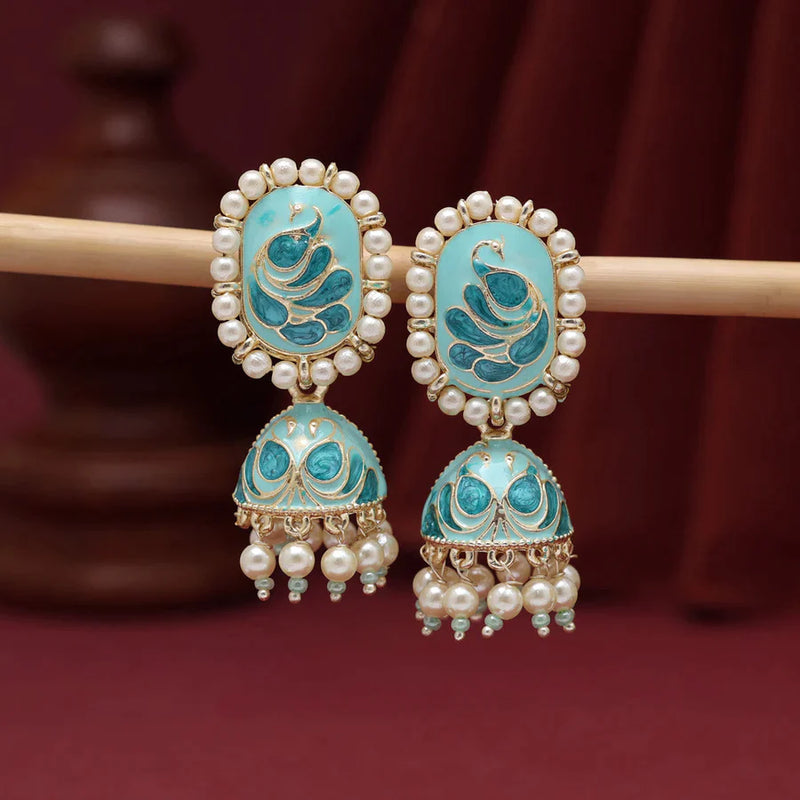 Rama Green Color Meenakari Earrings (MKE1892RGRN) - Rama Green