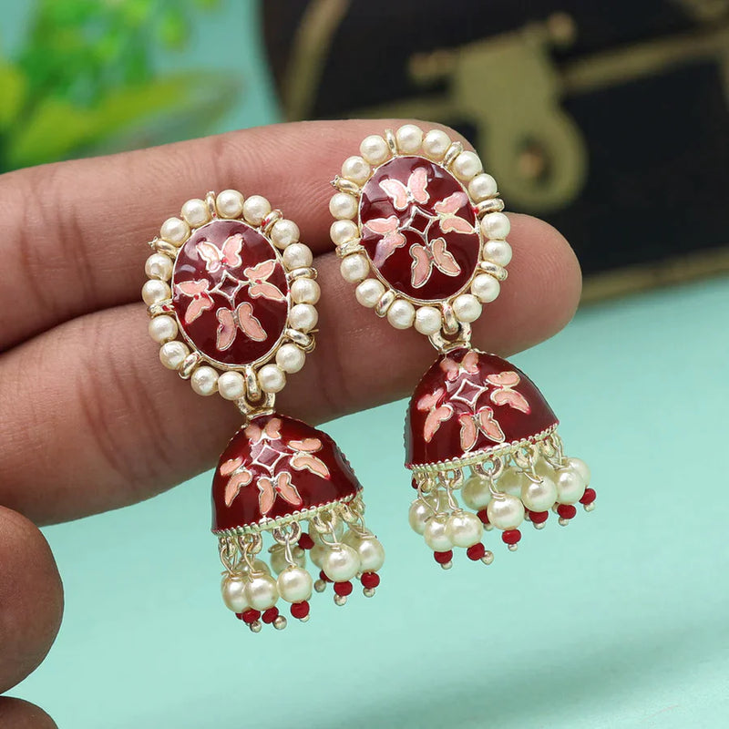 Maroon Color Meenakari Earrings (MKE1893MRN) - Maroon