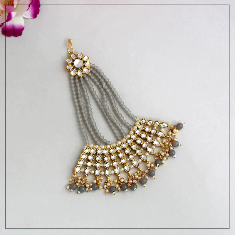 Grey Color Kundan Maang Pasa (MPS145GRY) - Grey