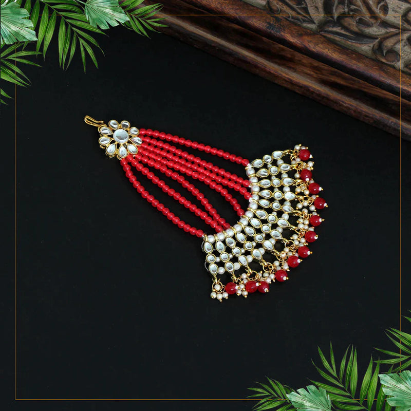 Red Color Kundan Maang Pasa (MPS147RED) - Red