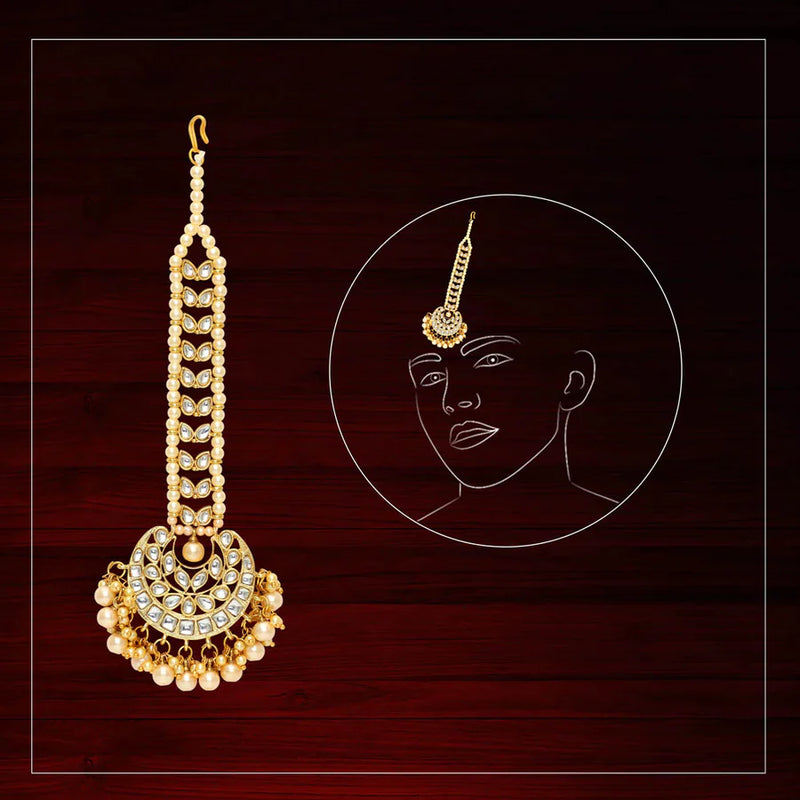 Gold Color Imitation Pearl & Kundan Maang Tikka (MTK225GLD) - Gold