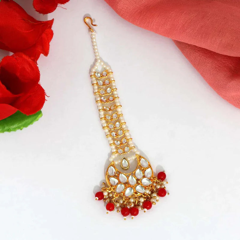 Red Color Kundan Maang Tikka (MTK413RED) - Red