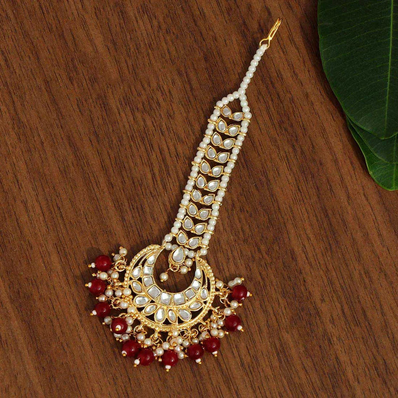 Maroon Color Kundan Maang Tikka (MTK439MRN) - Maroon