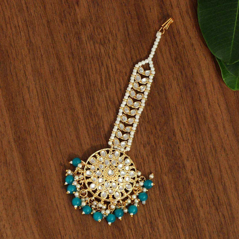 Firozi Color Kundan Maang Tikka (MTK440FRZ) - Firozi