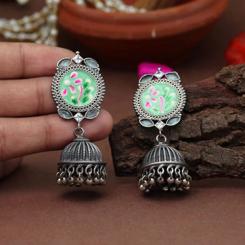 Pista Green Color Hand Painted Meena Work Premium Oxidised Earrings (PGSE2755PGRN) - Pista Green