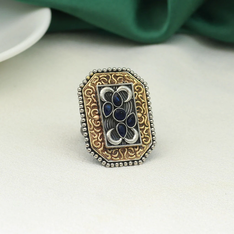 Blue Color Premium Oxidised Rings (PGSR513BLU) - Blue