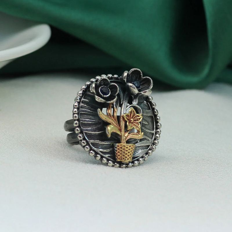 Blue Color Premium Oxidised Rings (PGSR524BLU) - Blue